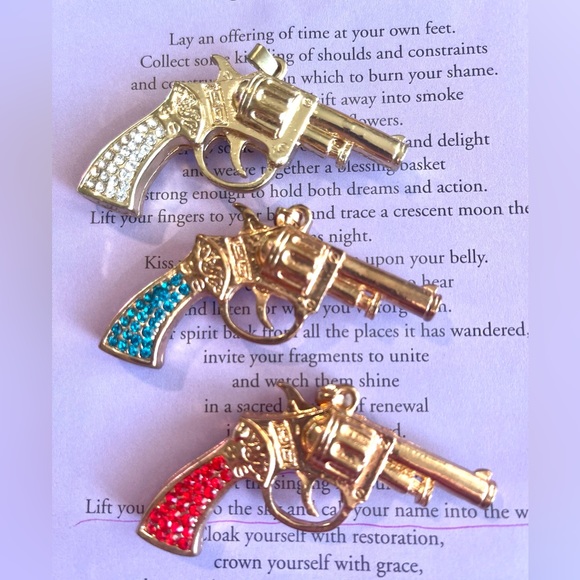 Vintage | Accessories | Crystal Gun Necklace Gold Tone Cut Outs Pick ...